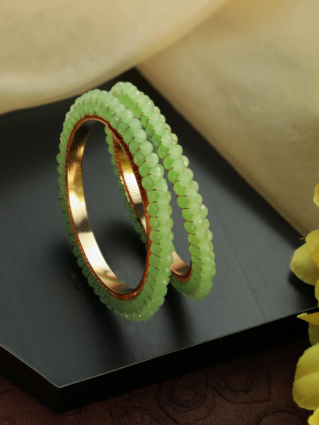 Women's Mint Green Bead Studded Bangle Set of 2 - Priyaasi - Indiakreations