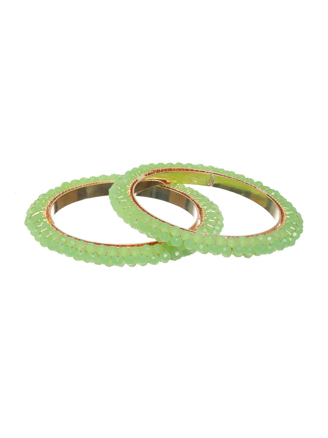 Women's Mint Green Bead Studded Bangle Set of 2 - Priyaasi - Indiakreations