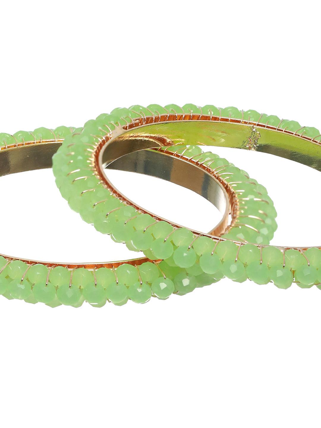 Women's Mint Green Bead Studded Bangle Set of 2 - Priyaasi - Indiakreations