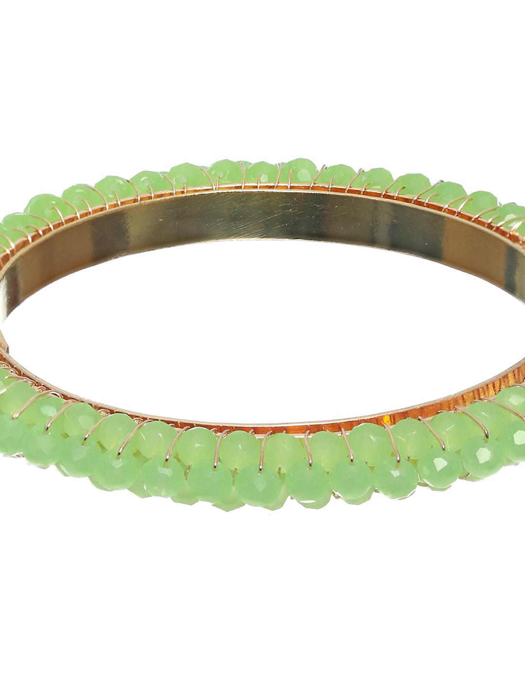 Women's Mint Green Bead Studded Bangle Set of 2 - Priyaasi - Indiakreations