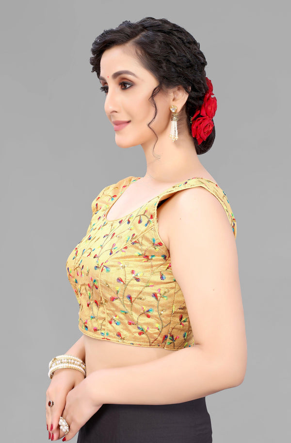 Gold Silk-Blend Ready to Wear Padded Blouse - Indiakreations