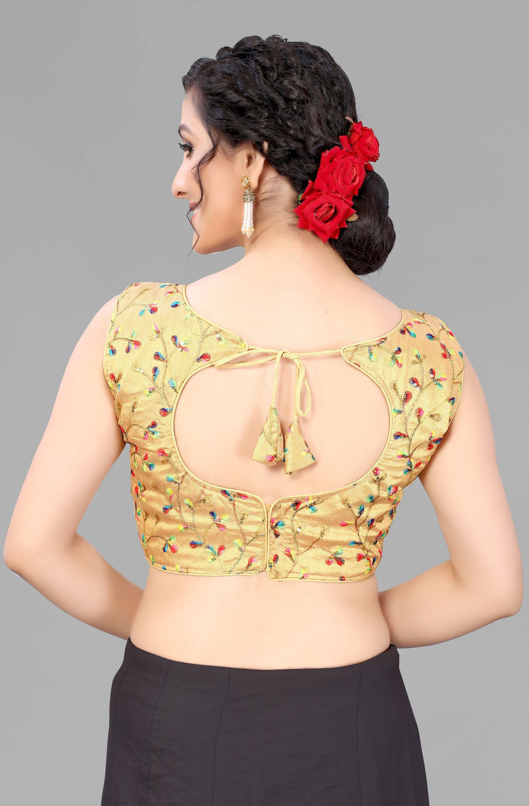 Gold Silk-Blend Ready to Wear Padded Blouse - Indiakreations