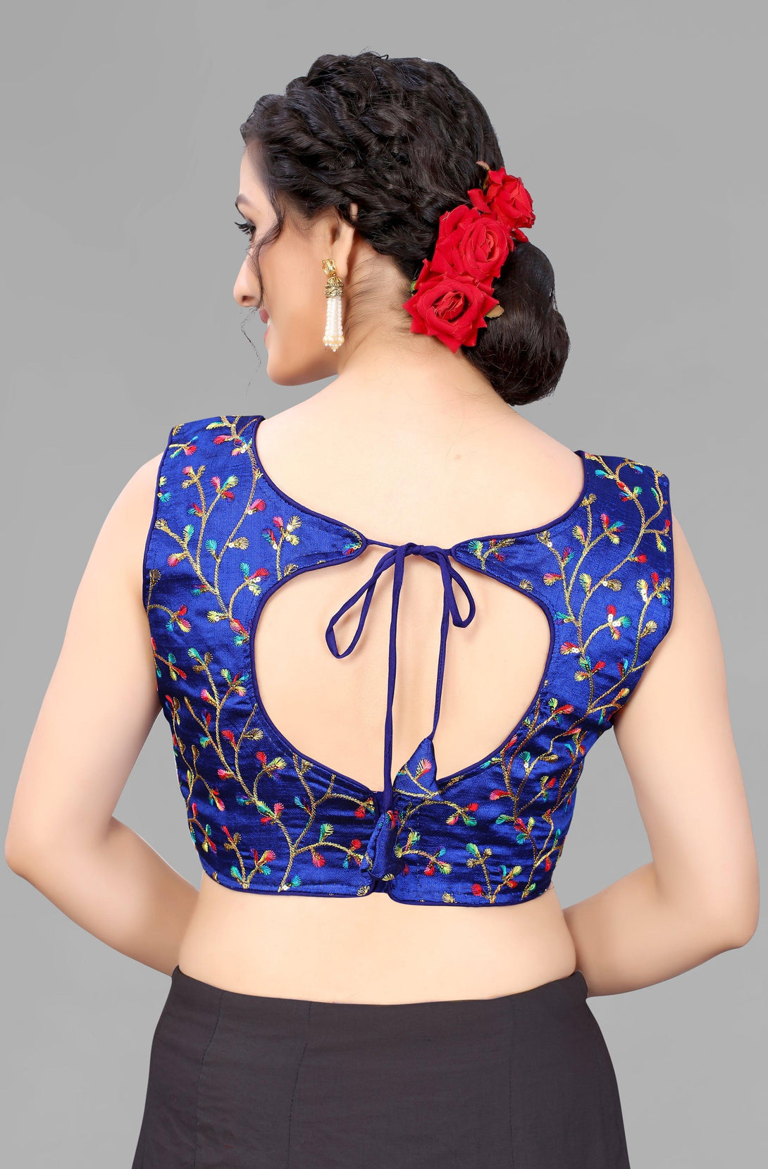 Blue Silk-Blend Ready to Wear Padded Blouse - Indiakreations