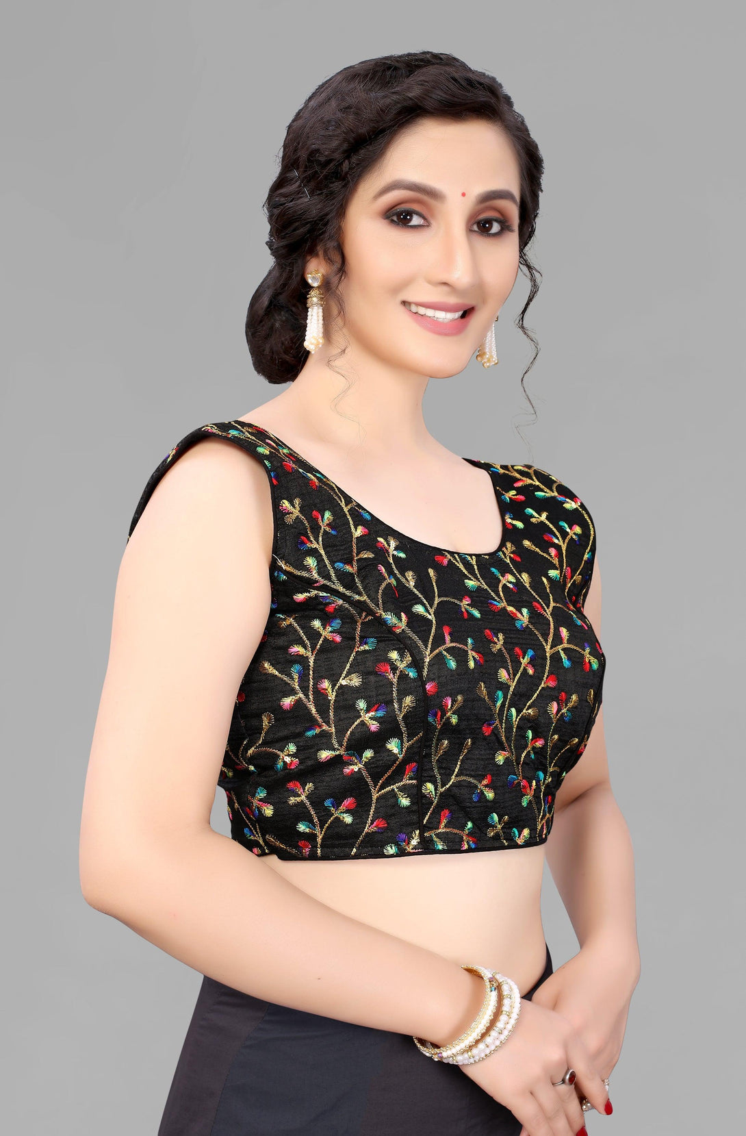 Black Silk-Blend Ready to Wear Padded Blouse - Indiakreations