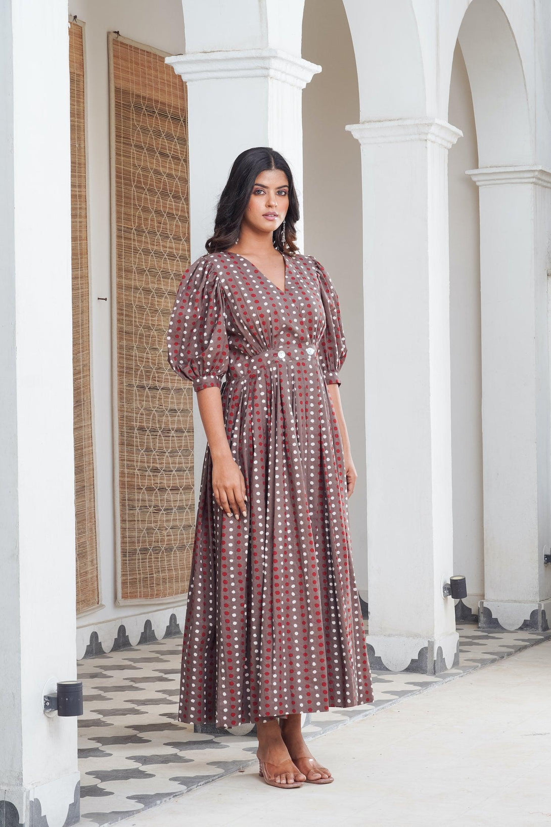 Grey Polka Wrap Maxi - Indiakreations