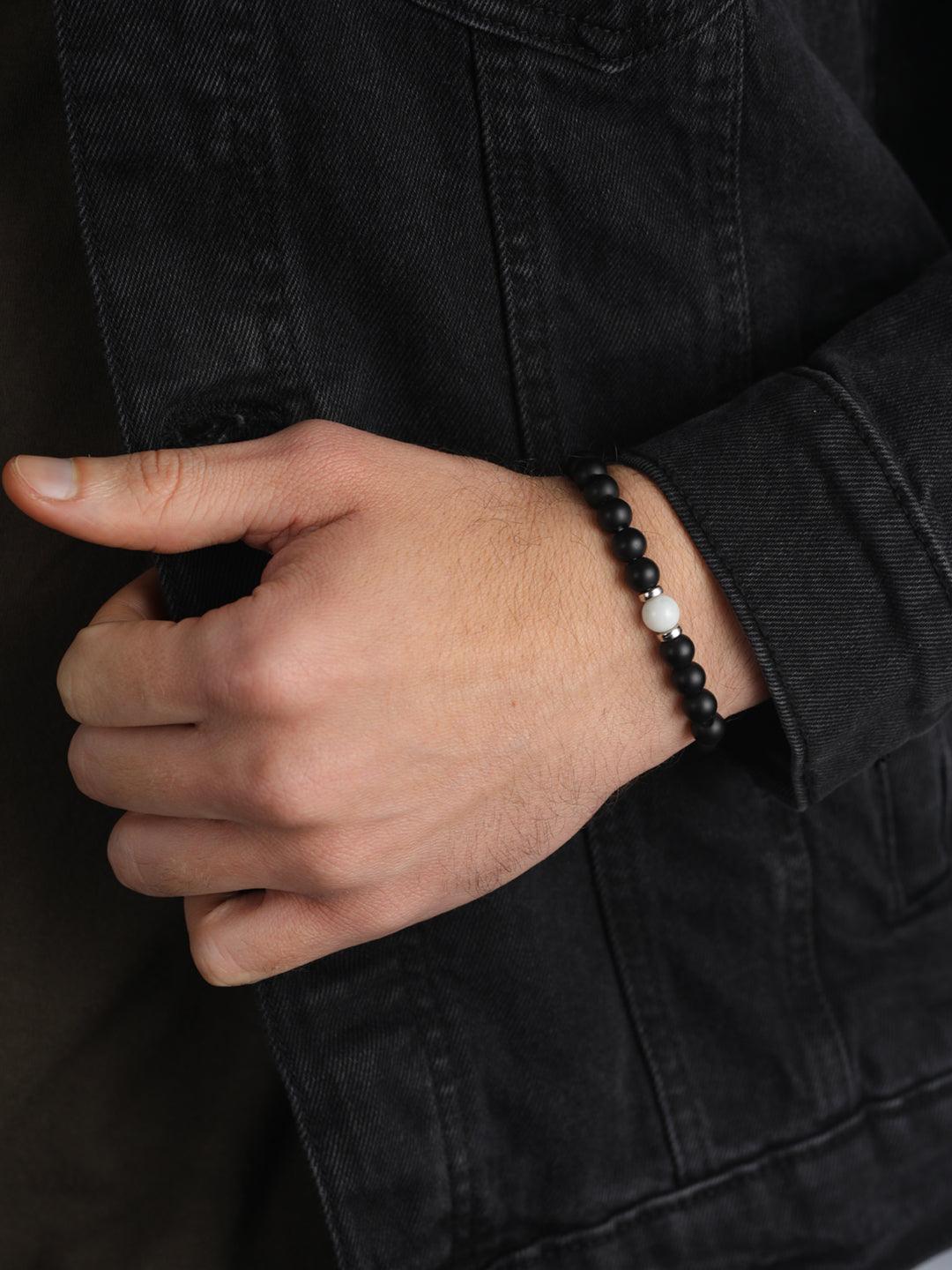 Men's Black & White Beaded Link Bracelet for Men - Priyaasi - Indiakreations