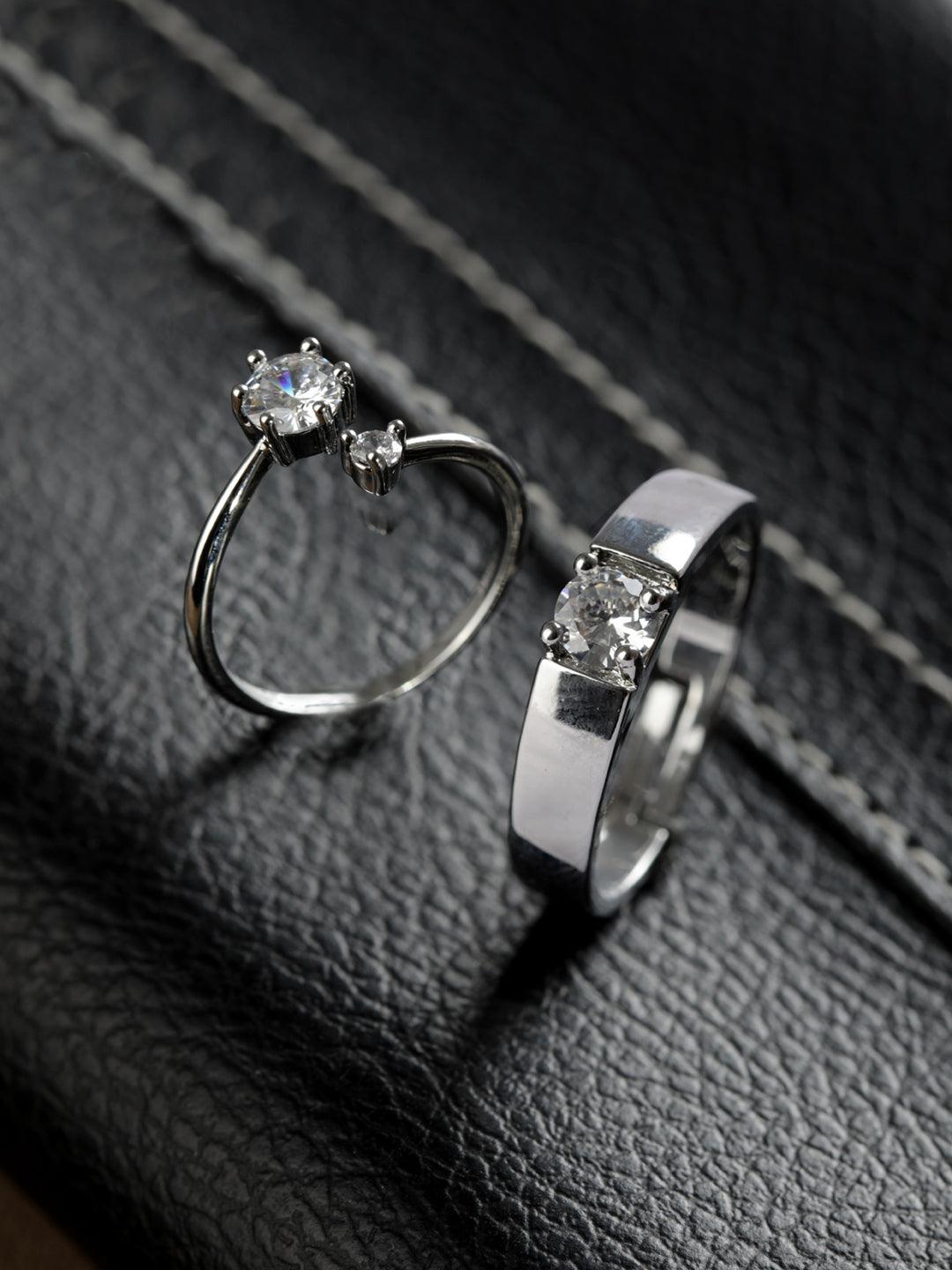 Men's Elegant Solitaire Silver-Plated Couple Rings - Priyaasi - Indiakreations