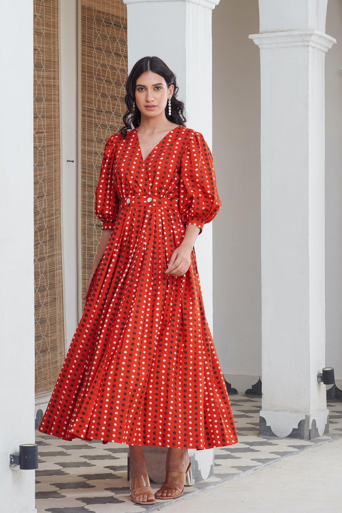 Red Polka Wrap Maxi - Indiakreations