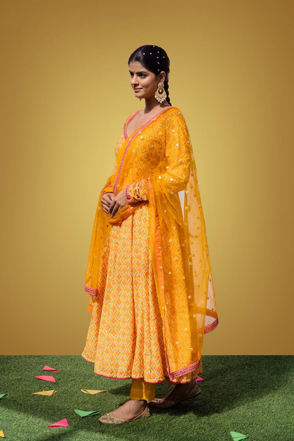 Mehfil Yellow Anarkali Set - Indiakreations