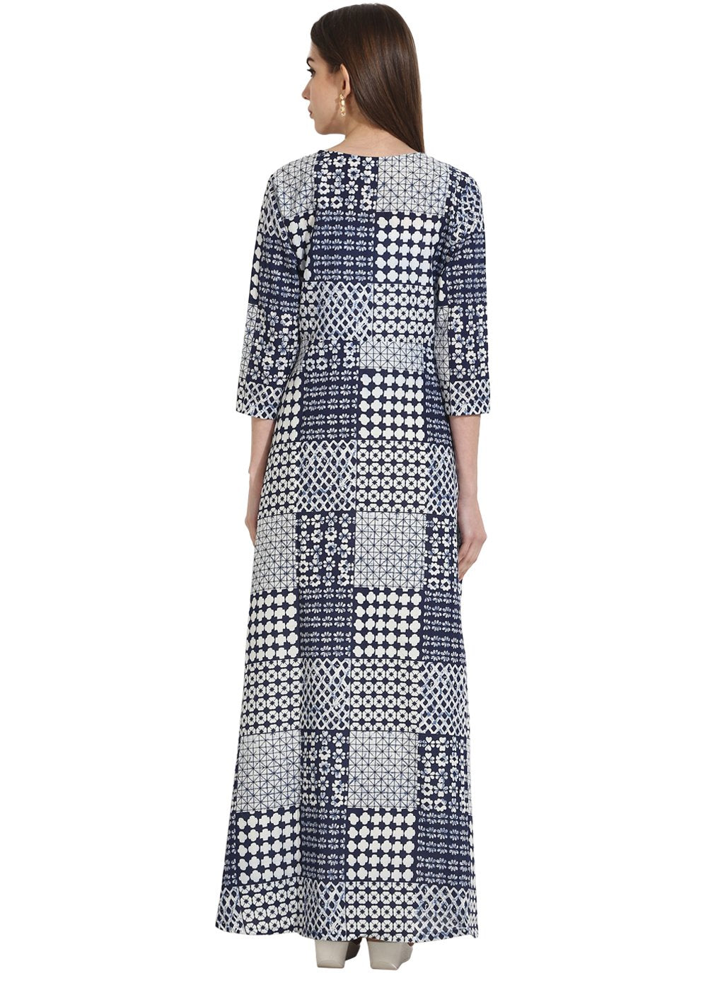 Blue Printed 3/4th Sleeve floor length open kurta | NOZ2TOZ - Made In INDIA.