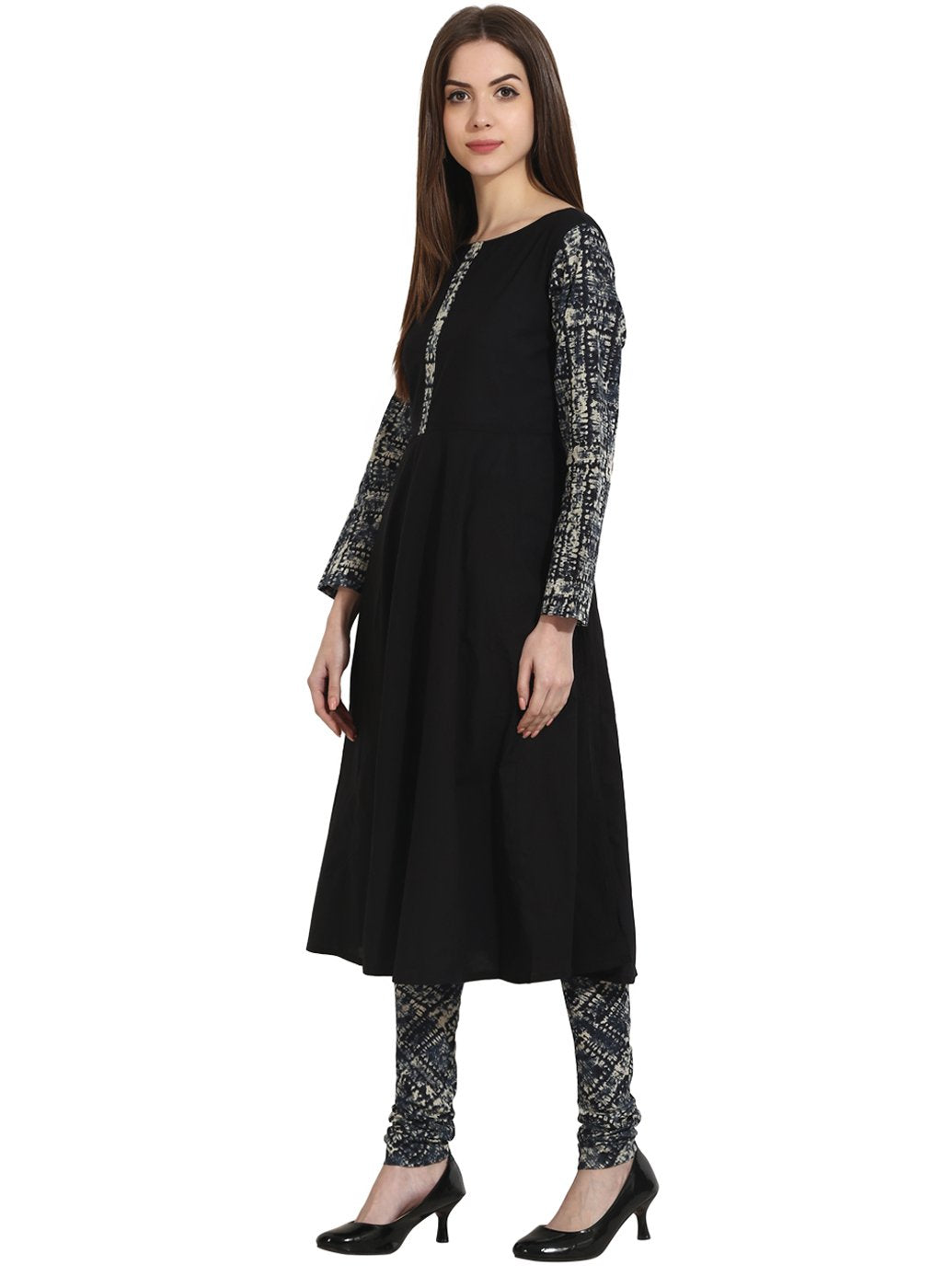 Black 3/4th sleeve cotton kurta | NOZ2TOZ - Made In INDIA.