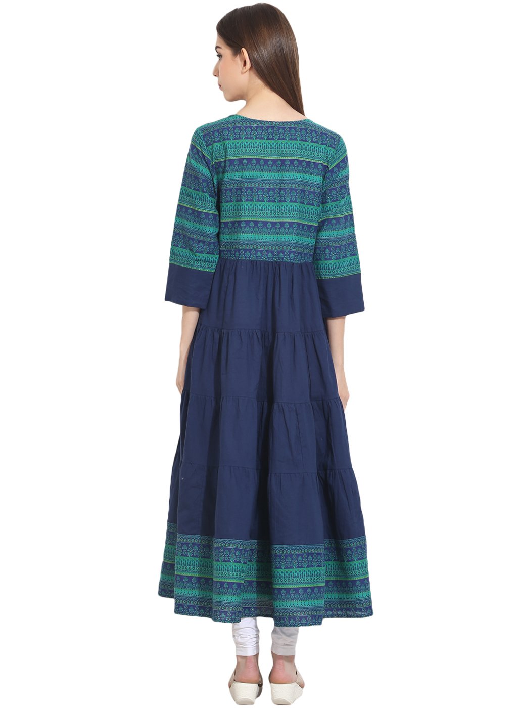 Blue 3/4th sleeve cotton tiered anarkali kurta | NOZ2TOZ - Made In INDIA.