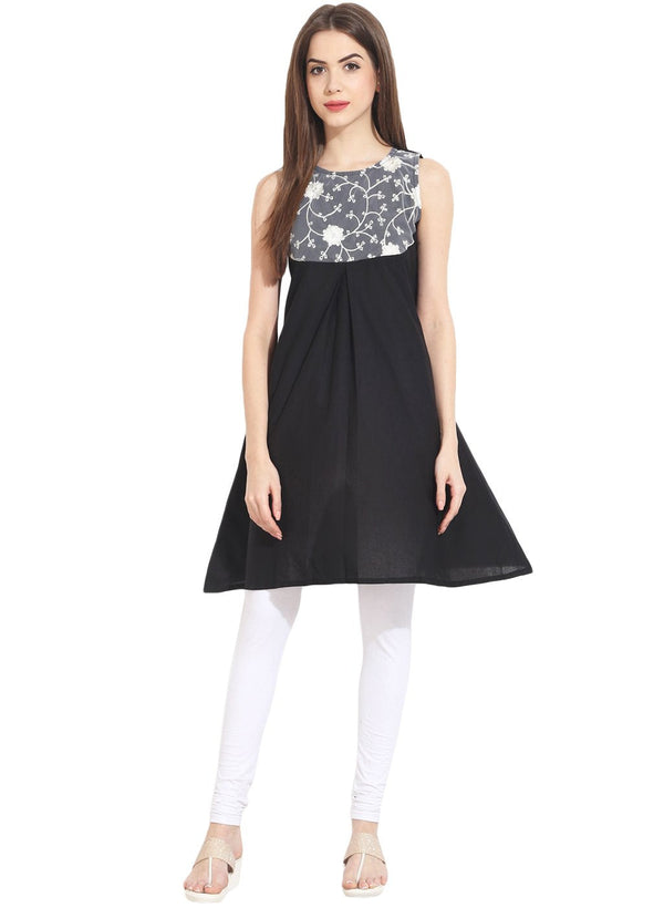 Black sleevless cotton kurti | NOZ2TOZ - Made In INDIA.