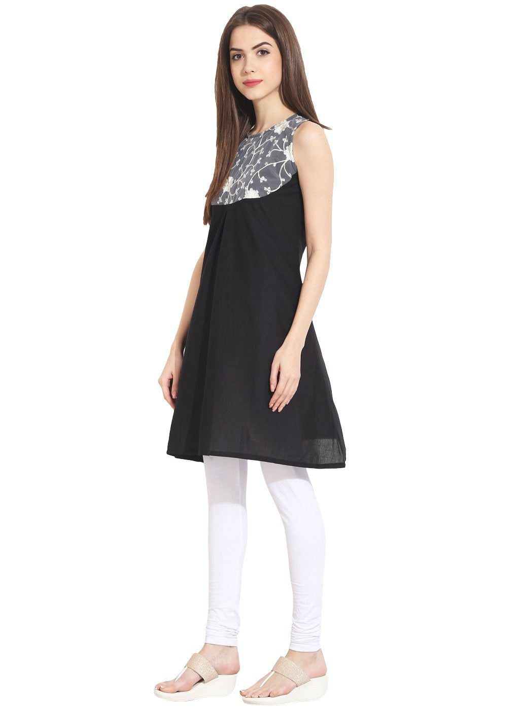 Black sleevless cotton kurti | NOZ2TOZ - Made In INDIA.