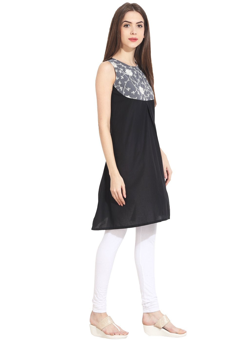 Black sleevless cotton kurti | NOZ2TOZ - Made In INDIA.