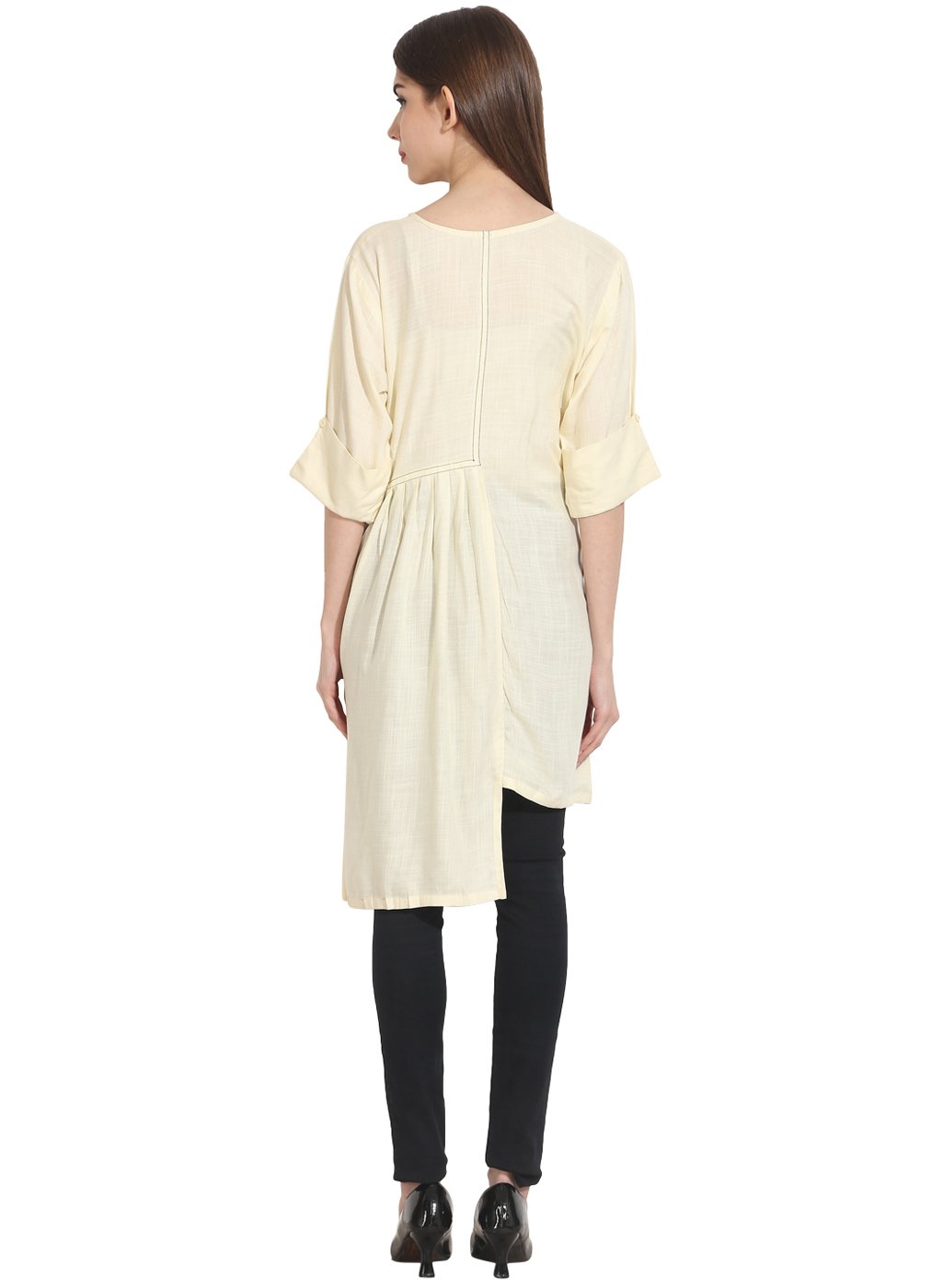 Cream 3/4th sleeve assymetical Georgette Kurta | NOZ2TOZ - Made In INDIA.