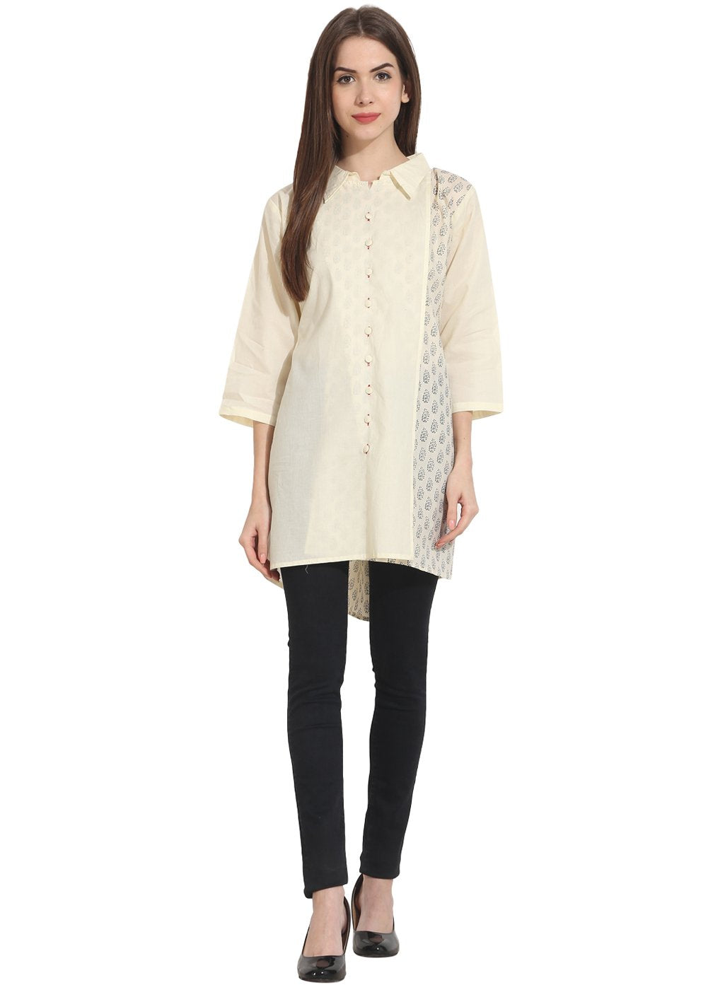 Cream Color 3/4 sleeve cotton tunics | NOZ2TOZ - Made In INDIA.