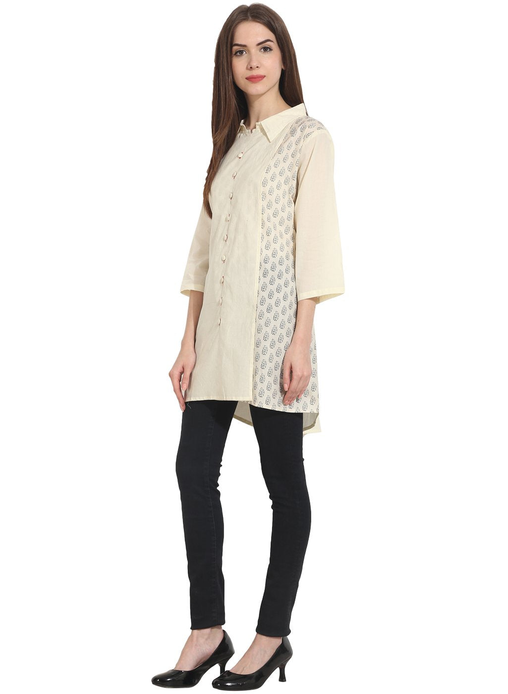 Cream Color 3/4 sleeve cotton tunics | NOZ2TOZ - Made In INDIA.