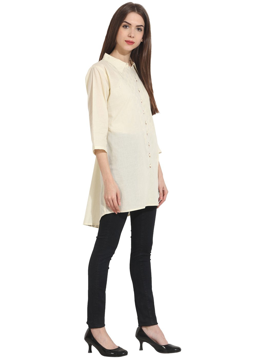 Cream Color 3/4 sleeve cotton tunics | NOZ2TOZ - Made In INDIA.