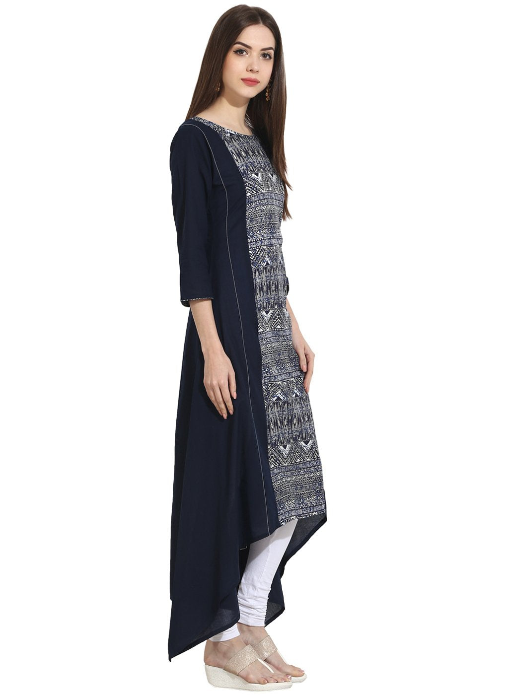 Blue 3/4th sleeve rayon assymetrical kurta | NOZ2TOZ - Made In INDIA.