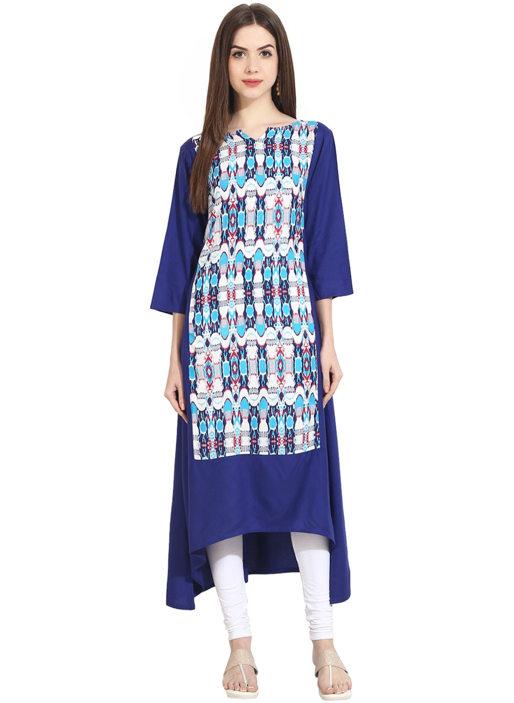 Blue 3/4th sleeve low-high rayon kurta | NOZ2TOZ - Made In INDIA.