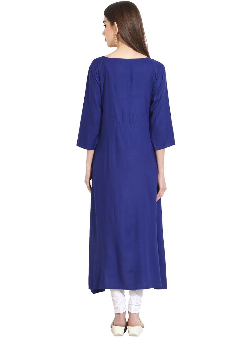 Blue 3/4th sleeve low-high rayon kurta | NOZ2TOZ - Made In INDIA.