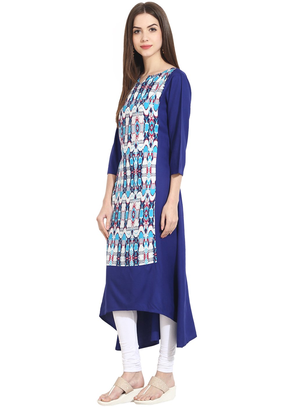 Blue 3/4th sleeve low-high rayon kurta | NOZ2TOZ - Made In INDIA.