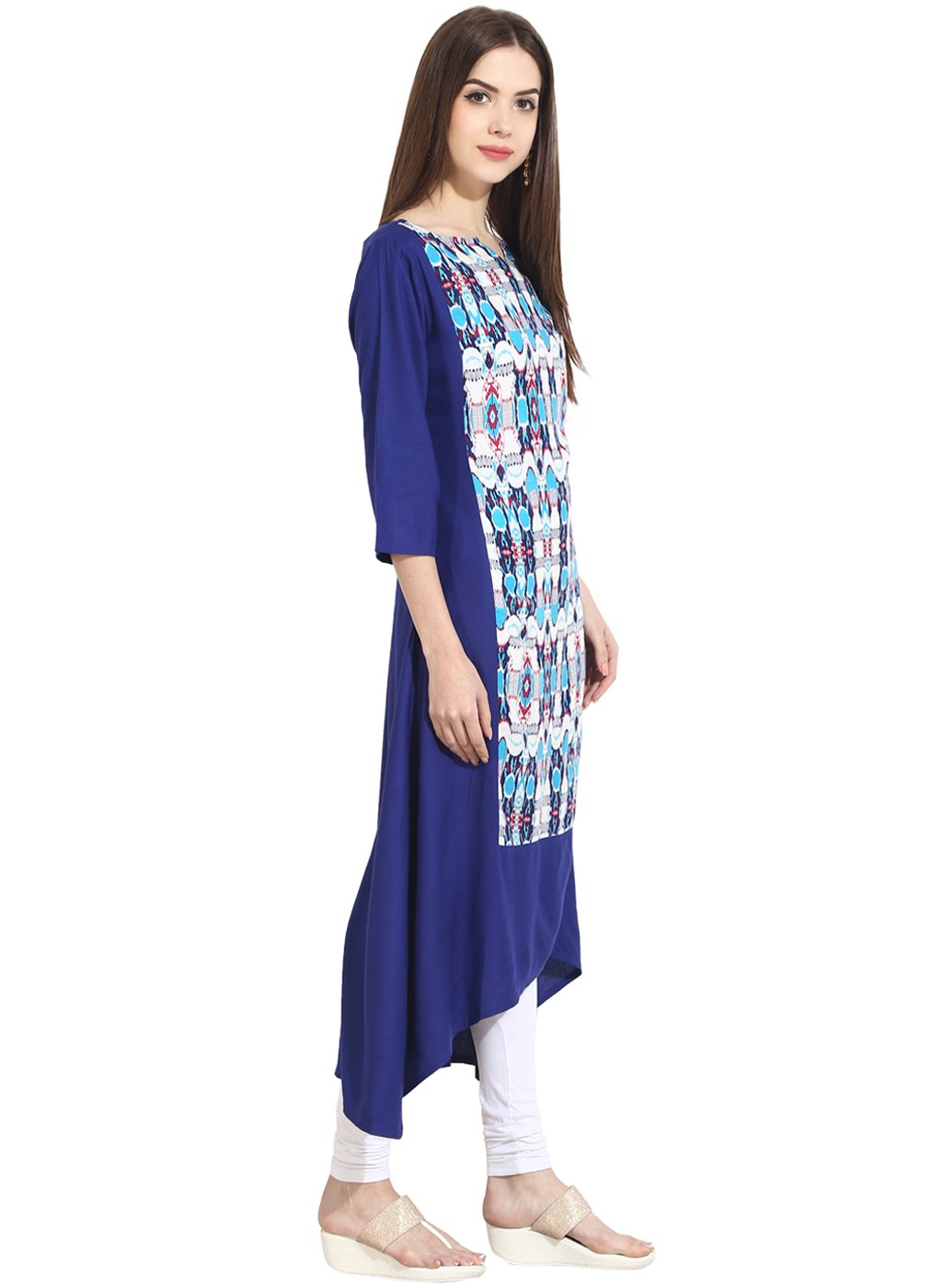 Blue 3/4th sleeve low-high rayon kurta | NOZ2TOZ - Made In INDIA.