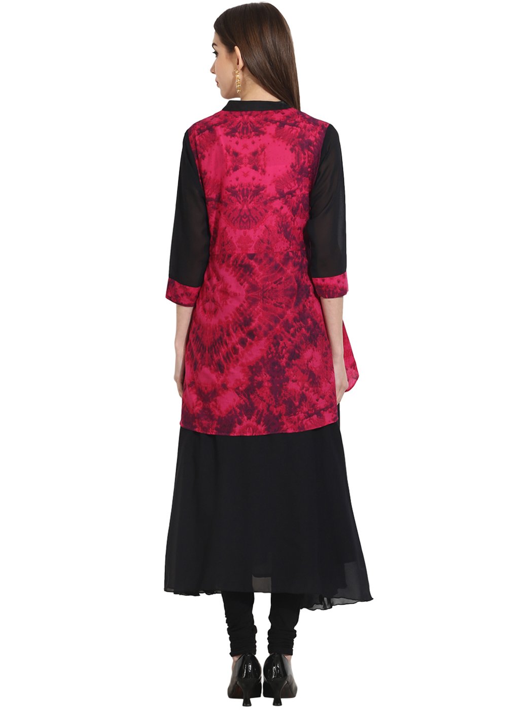 Black 3/4th sleeve georgette anarkali kurta with printed yoke | NOZ2TOZ - Made In INDIA.