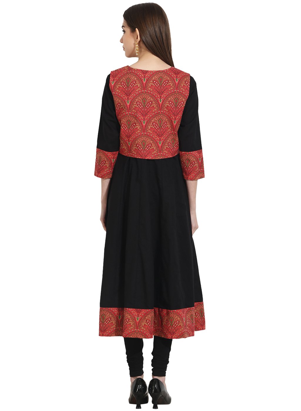 Black 3/4th sleeve anarkali kurta with printed Jacket | NOZ2TOZ - Made In INDIA.