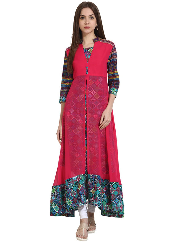 Multi 3/4th sleeve cotton anarkali kurta | NOZ2TOZ - Made In INDIA.