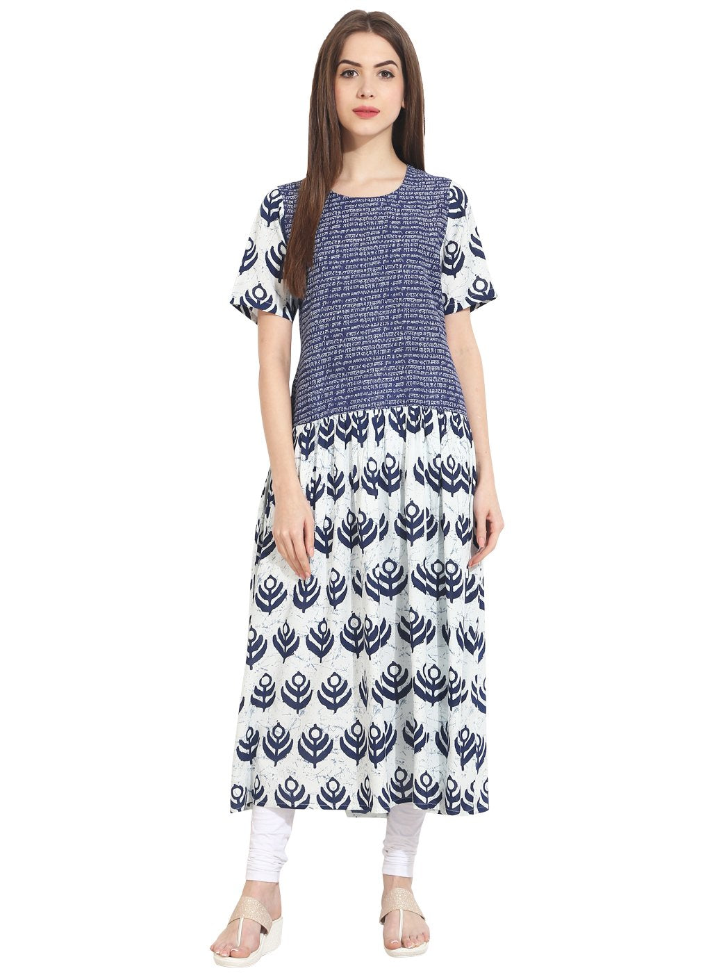 Women Blue printed half Sleeve cotton Kurta | NOZ2TOZ - Made In INDIA.