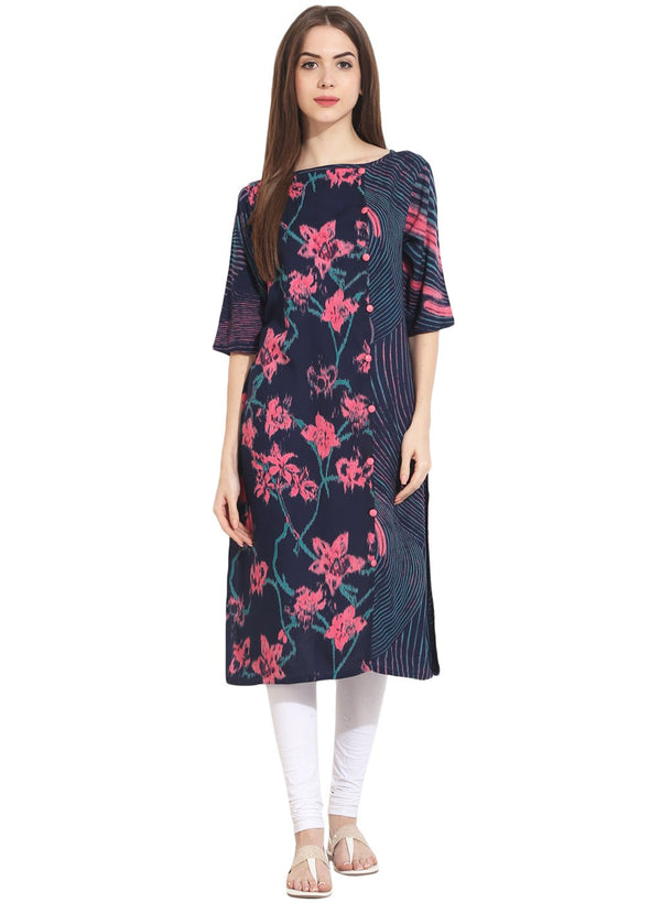 Women Multi printed half sleeve rayon kurta | NOZ2TOZ - Made In INDIA.