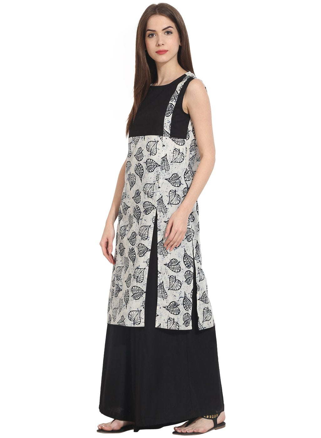 white printed sleevless cotton kurta | NOZ2TOZ - Made In INDIA.