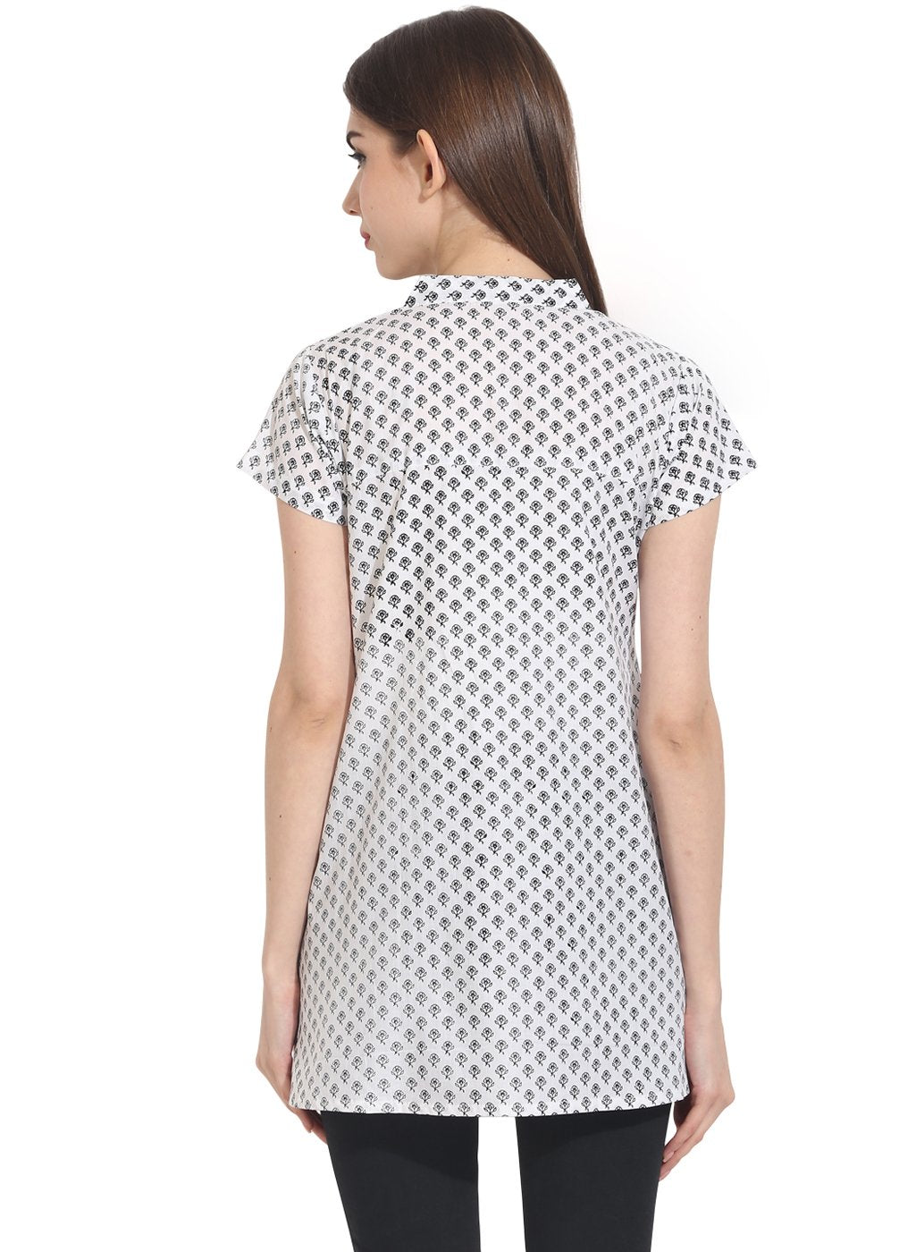 white printed cap sleeve tunics | NOZ2TOZ - Made In INDIA.