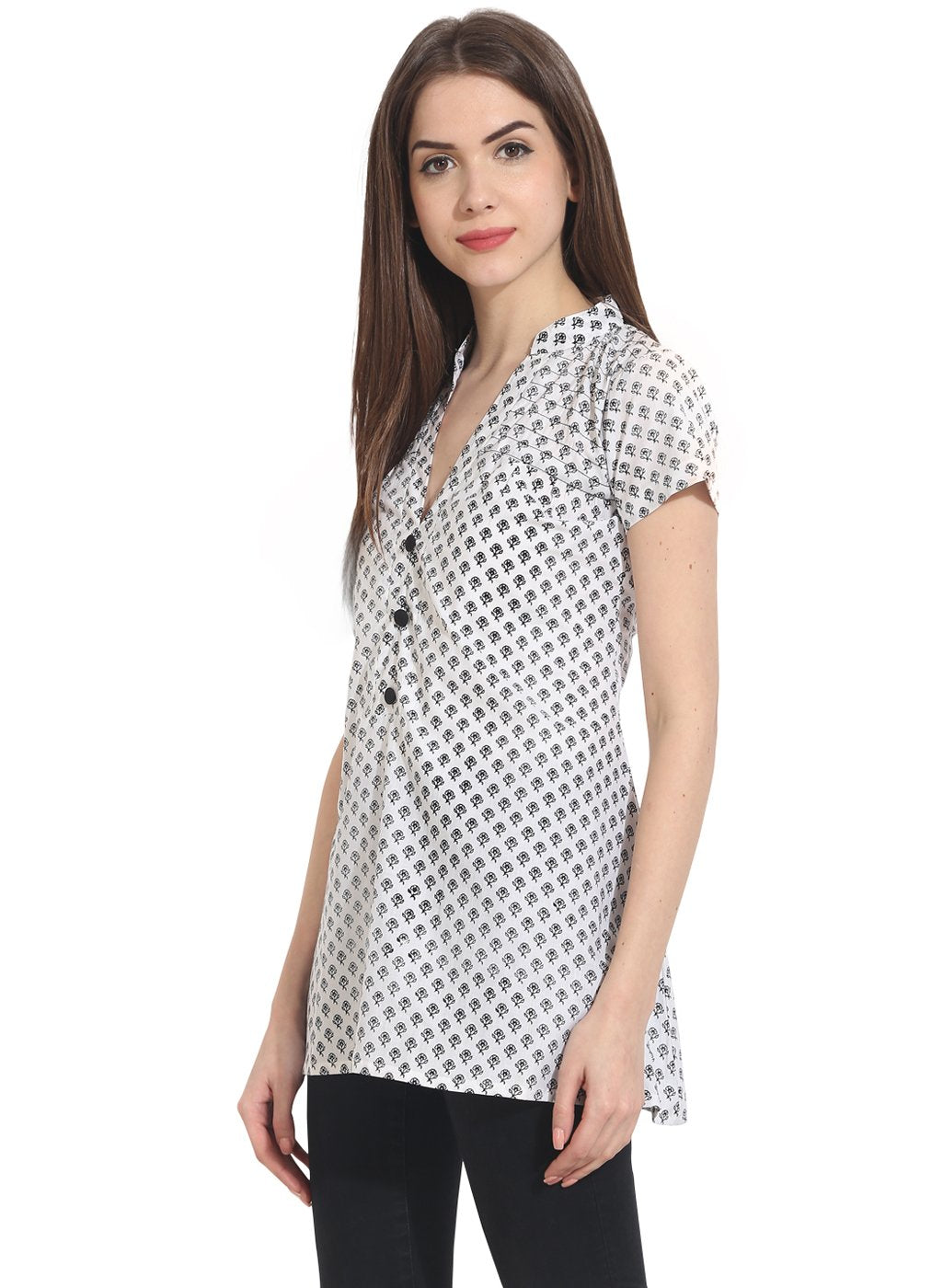 white printed cap sleeve tunics | NOZ2TOZ - Made In INDIA.