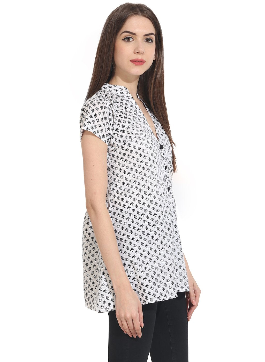 white printed cap sleeve tunics | NOZ2TOZ - Made In INDIA.