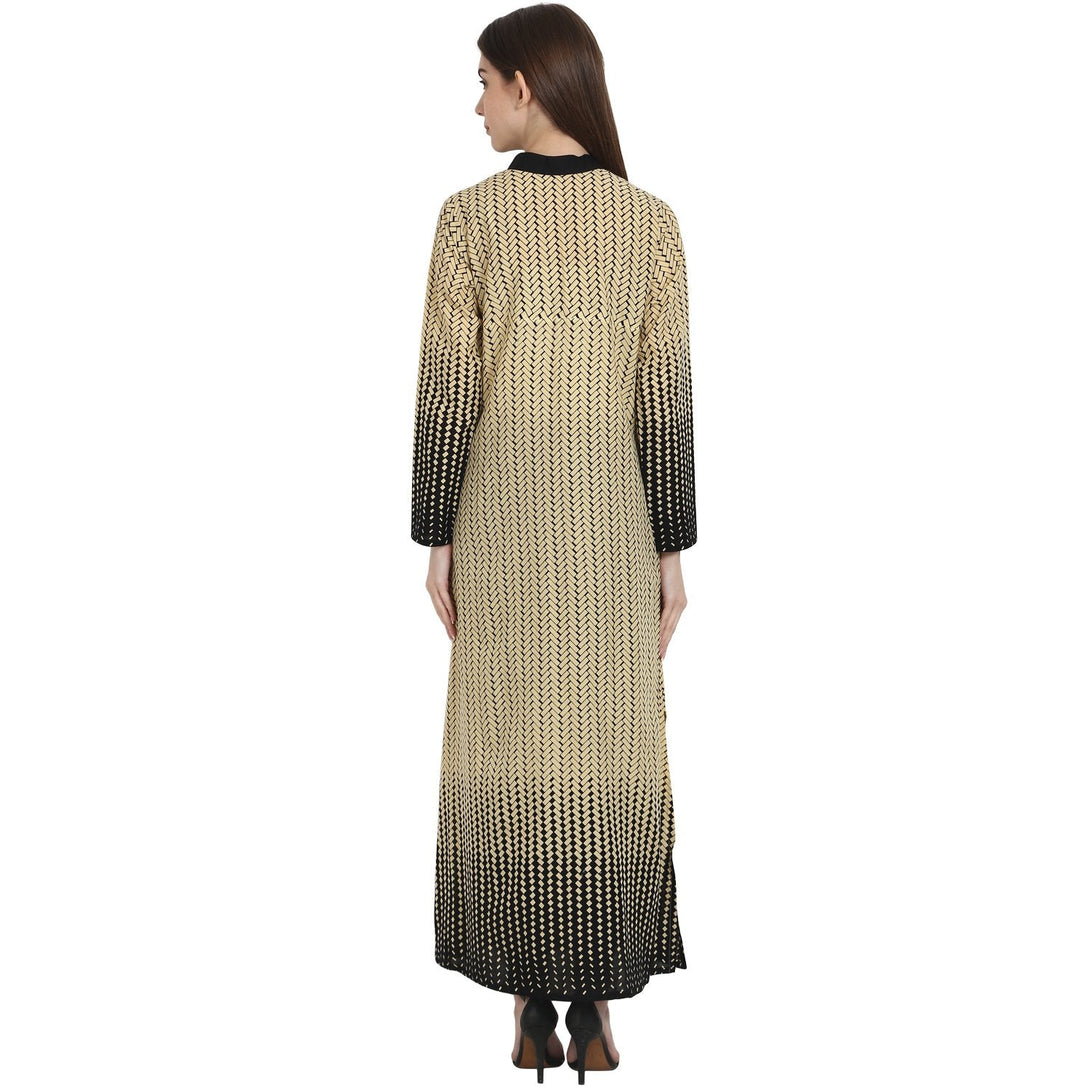 Beige & Black Printed full sleeve ankle length cotton Kurta | NOZ2TOZ - Made In INDIA.