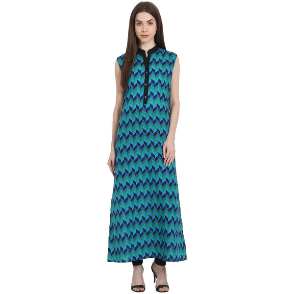 Blue printed Sleevless ankle length kurta | NOZ2TOZ - Made In INDIA.