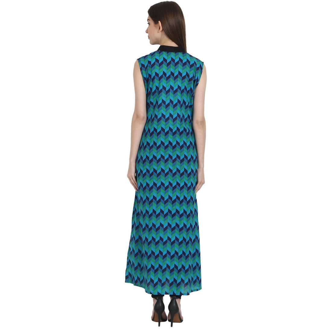 Blue printed Sleevless ankle length kurta | NOZ2TOZ - Made In INDIA.