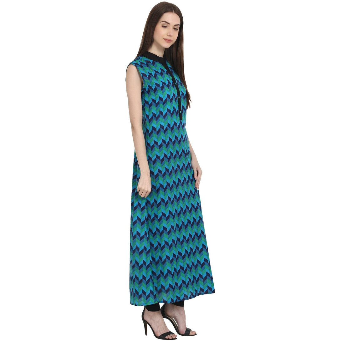 Blue printed Sleevless ankle length kurta | NOZ2TOZ - Made In INDIA.