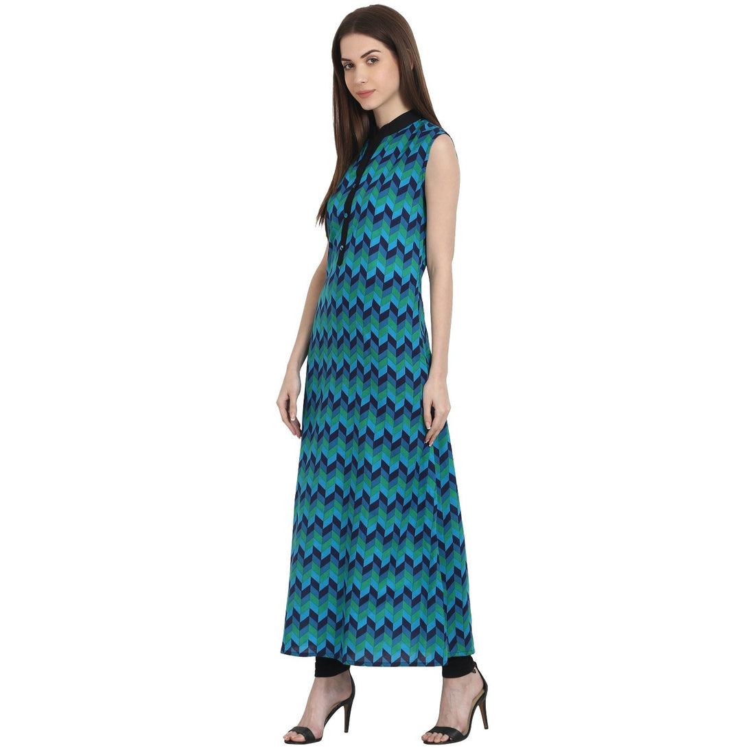 Blue printed Sleevless ankle length kurta | NOZ2TOZ - Made In INDIA.