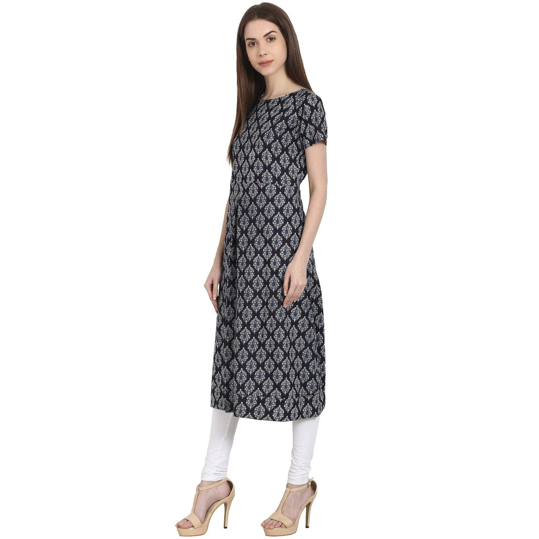 Blue Butta printed Cap sleeve rayon kurta | NOZ2TOZ - Made In INDIA.