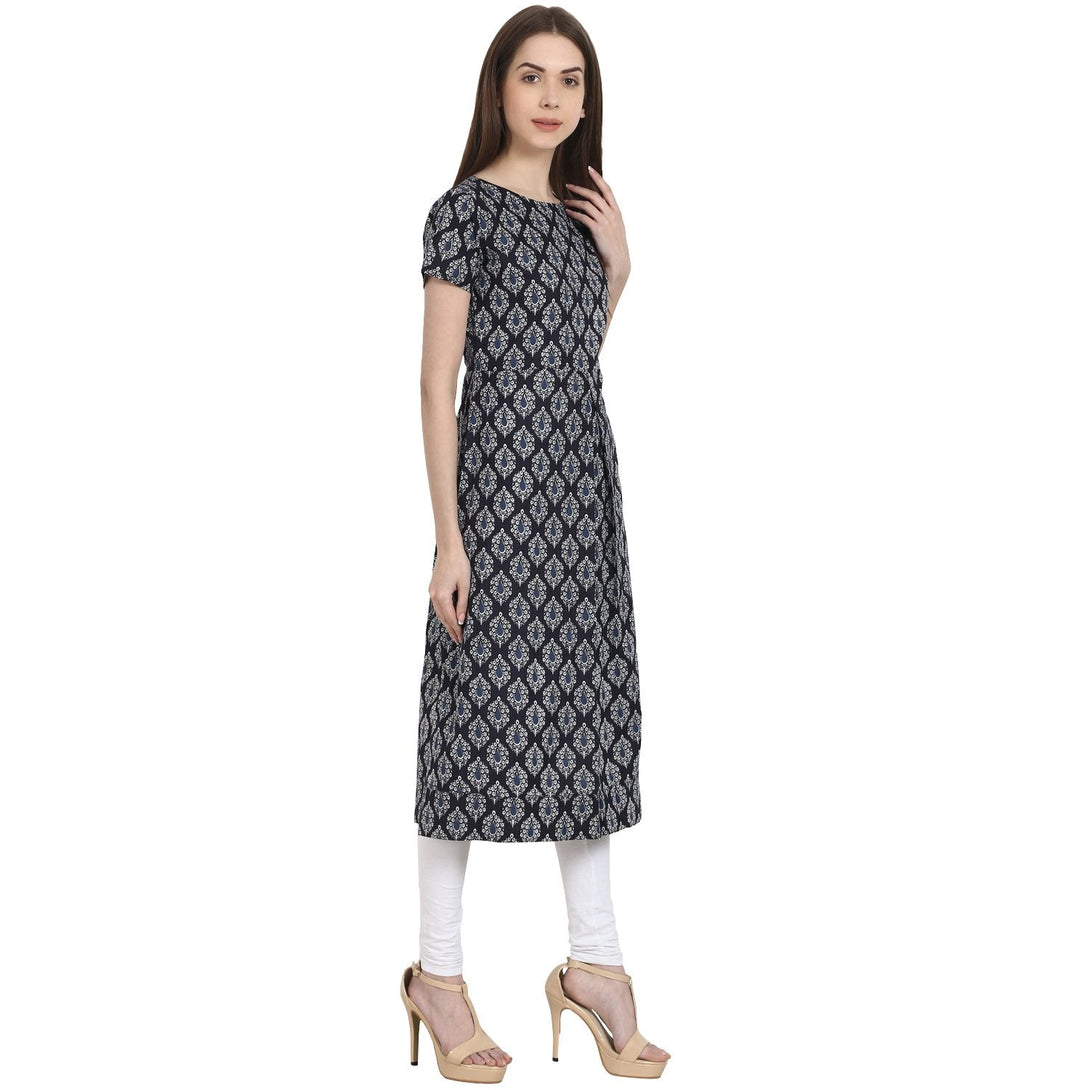 Blue Butta printed Cap sleeve rayon kurta | NOZ2TOZ - Made In INDIA.