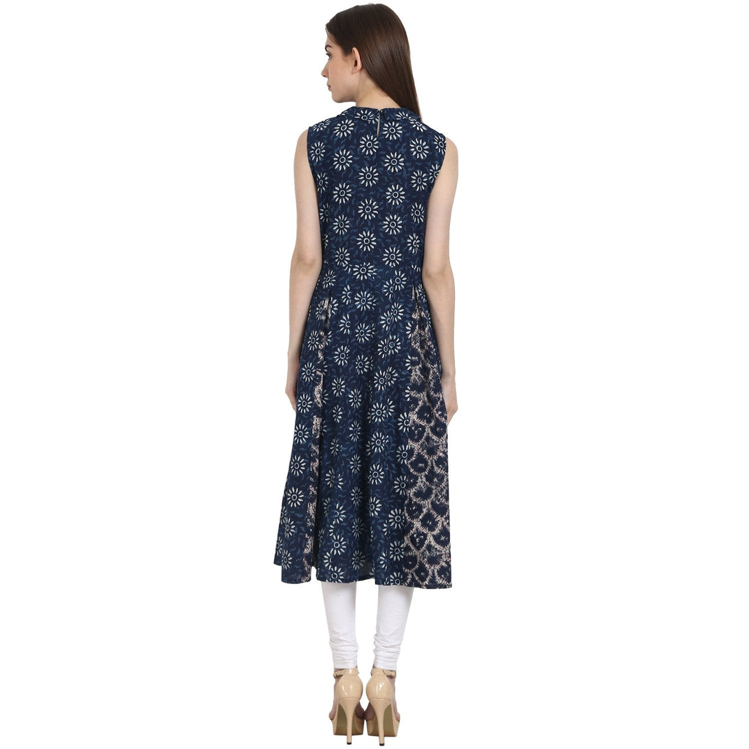 Blue printed sleevless A-line kurta | NOZ2TOZ - Made In INDIA.