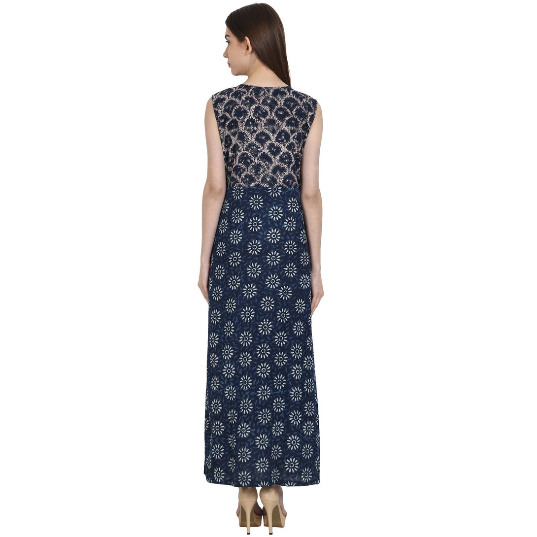 Blue printed sleevless rayon kurta | NOZ2TOZ - Made In INDIA.