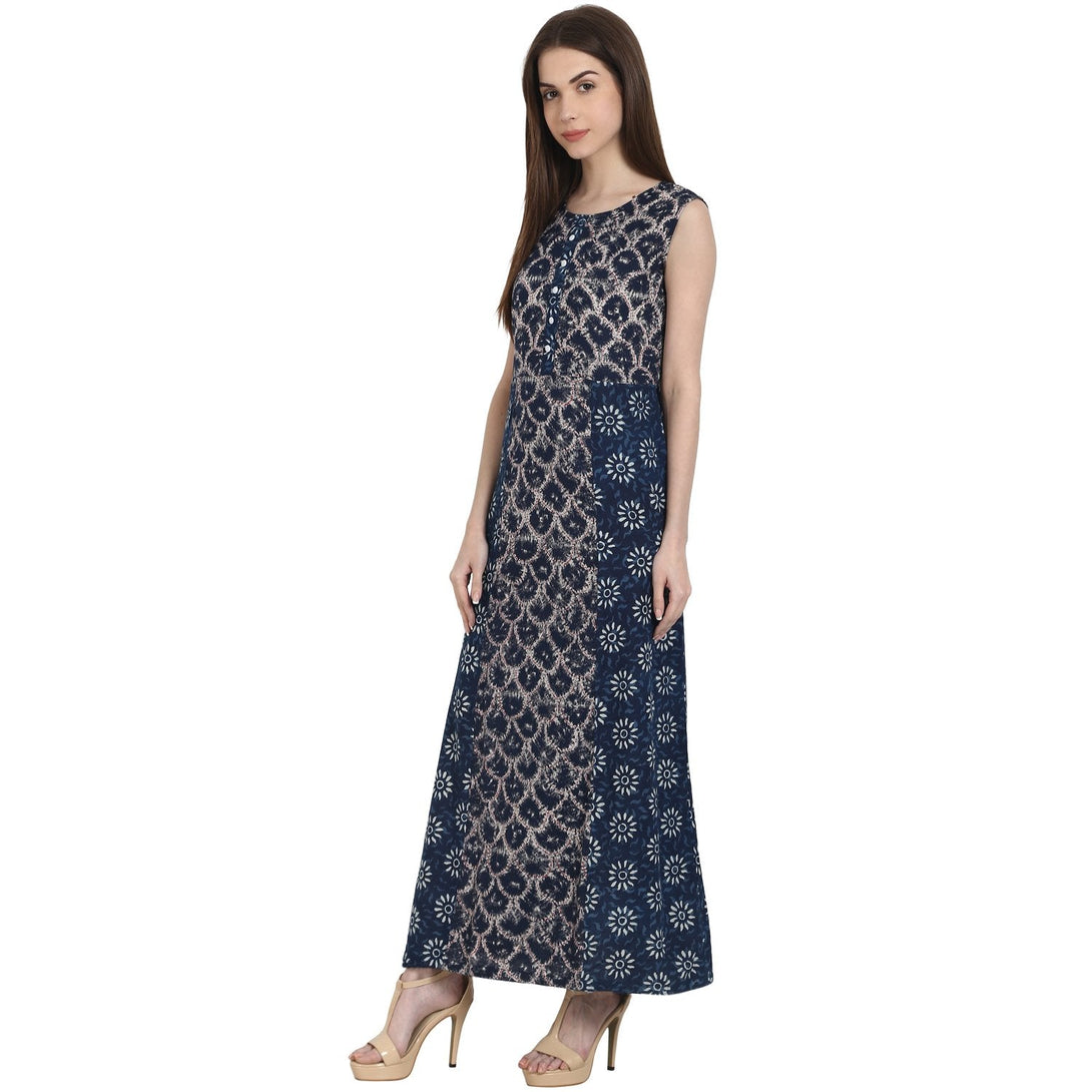 Blue printed sleevless rayon kurta | NOZ2TOZ - Made In INDIA.