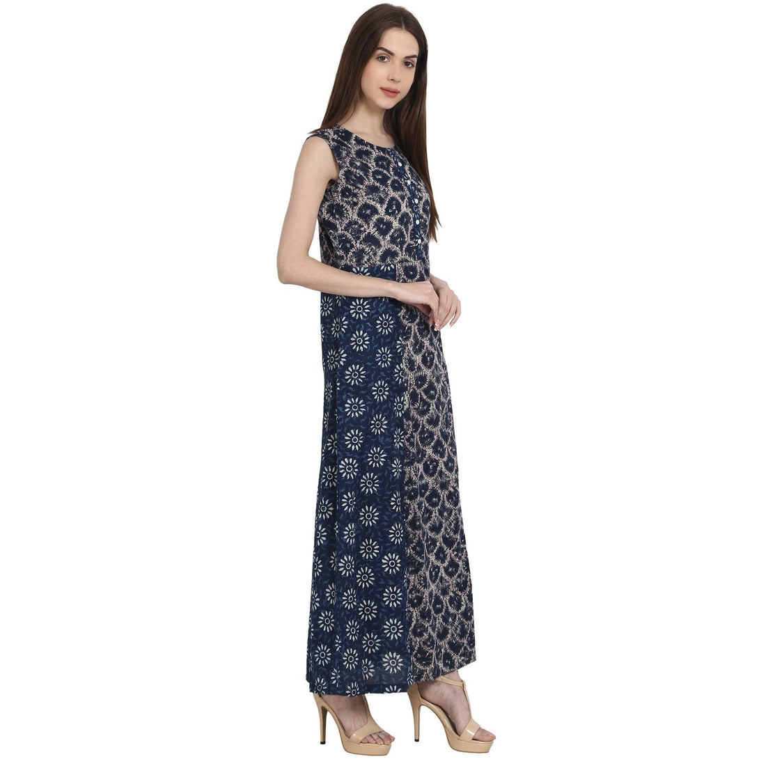 Blue printed sleevless rayon kurta | NOZ2TOZ - Made In INDIA.