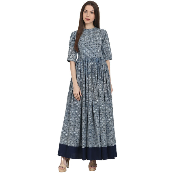 Blue printed half sleeve cotton anarkali kurta | NOZ2TOZ - Made In INDIA.