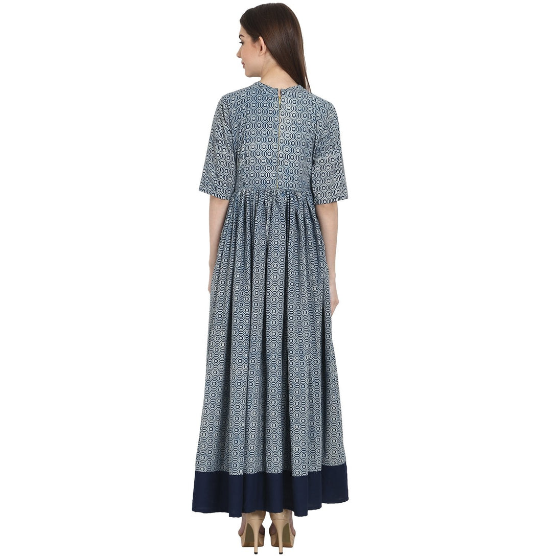 Blue printed half sleeve cotton anarkali kurta | NOZ2TOZ - Made In INDIA.